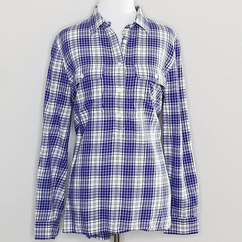 Madewell Market Popover Top in Bluestem Plaid M